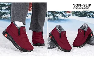 Détails des bottes d'hiver bordeaux avec semelles antidérapantes et doublure en fourrure
