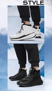 Detail showing the thick plush lining and high-top design of these men's winter sports shoes
