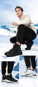 Detail of high-top winter boots showing warm plush lining and durable leather upper material