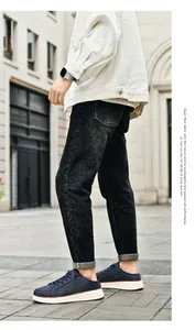 Detail showing men's warm slip-on casual shoes with waterproof microfiber fabric