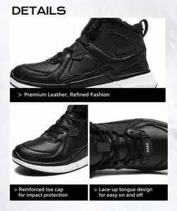 Detail view of the warm faux fur lining and premium leather upper of outdoor sports boots