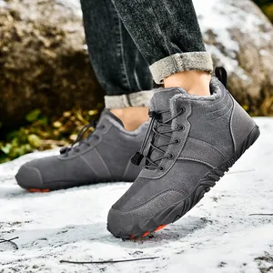 Waterproof winter snow boots for men in dark grey with warm plush lining for outdoors