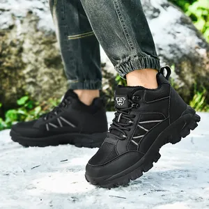 Zapatos de senderismo negros con forro de felpa y suela de goma antideslizante para invierno