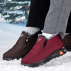 Bottes de Neige d'Hiver Unisexe Chaudes en Velours Épaissi Personnes Âgées Bottes en Coton Décontractées Fermeture Éclair Chaussures Extérieur