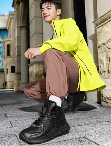 Detail of high-top winter sneakers with warm fleece lining and durable rubber sole