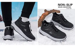 Détail macro de chaussures d'hiver noires doublées de polaire et semelles antidérapantes