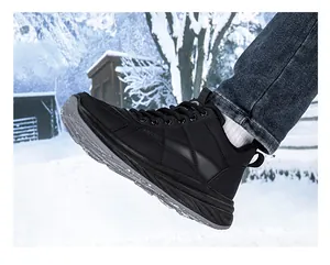 Outdoor winter sneakers on snow featuring non-slip thick soles and warm lining