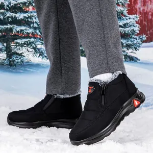 Bottes de neige noires imperméables avec doublure en peluche et semelle antidérapante