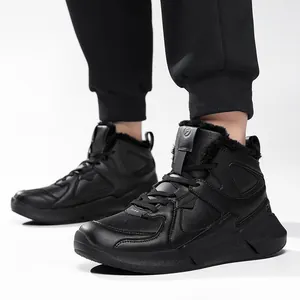 Men High Top Fleece Lined Winter Outdoor Sports Shoes Warm Shock Absorbing Non Slip Leather Sneakers Cotton Boots