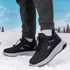 Chaussures d'hiver noires pour hommes avec doublure en peluche et semelles épaisses