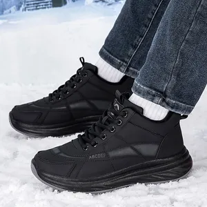 Men's winter snow boots in black high-top design with warm lining and non-slip soles