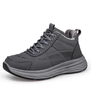 Winter dark grey thermal high-top shoes with thick fleece lining and non-slip sole