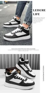 Détails des baskets montantes décontractées bicolores noir et blanc avec semelle épaisse