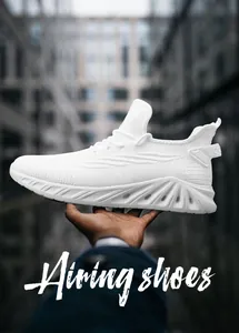 Macro view of breathable white mesh fabric and thick anti-slip sole on men's running shoe