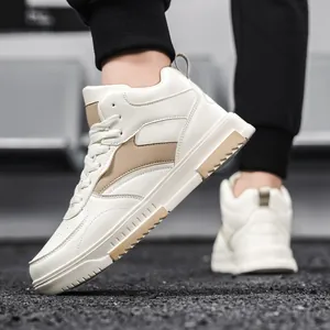 Baskets montantes blanches pour hommes avec empiècements beige et semelles en gomme