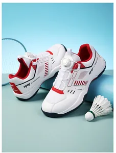 Close-up of professional badminton shoe with a quick-adjust knob lacing system