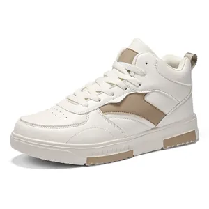 Baskets mi-hautes classiques pour hommes en blanc et kaki avec bout respirant