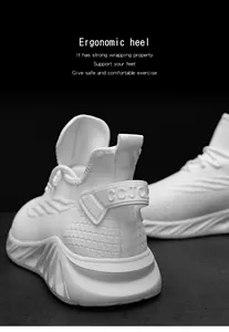 Detailed close-up of ergonomic mesh heel with CCJQ branding on a white running shoe