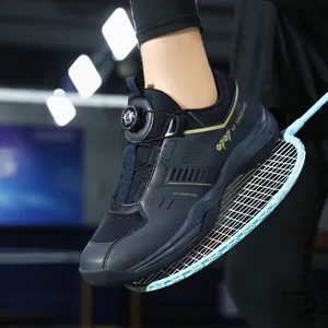 Pro navy blue indoor badminton shoes with mesh panels and dial lacing system
