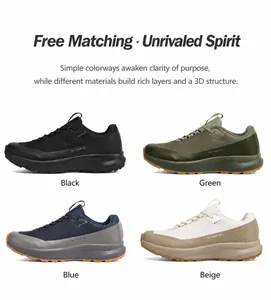Chaussures de randonnée pour hommes en noir, vert, bleu et beige avec maille respirante