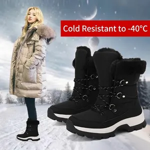 Damen Schneestiefel in Schwarz mit dickem Kunstfellfutter und rutschfesten Sohlen