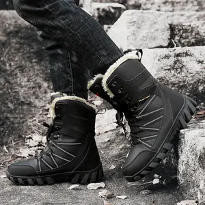 Herren Winter Schneestiefel Outdoor Warm Kunstfell Gefüttert High Top Rutschfest Gummisohle Kunstleder Wanderschuhe