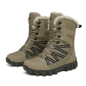 Herren Winter Schneestiefel in Khaki mit warmem Plüschfutter und dicker Gummisohle