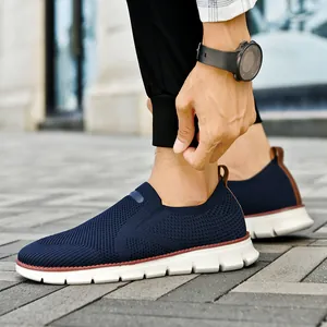 Chaussures Décontractées Slip-on Hommes Respirantes Tricot Légères Fashion Sneakers Style Britannique Marche Antidérapantes
