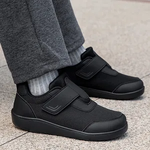 Men's lightweight mesh walking shoes with adjustable velcro straps in matte black finish