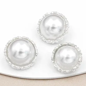 Botones Vintage Redondos de Imitación de Perla Con Borde Grabado de Aleación de Plata Botones Decorativos de Strass Para Cardigan Camisa Traje DIY