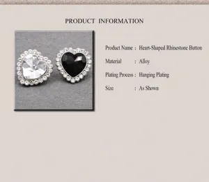 Detail of heart-shaped crystal buttons with silver alloy edges and sparkling rhinestones
