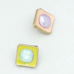 Colorful rectangular metal buttons with enamel inlay and faux gems for shirts and suits