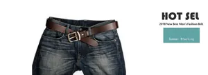Classic dark brown leather belt for men shown with a metal needle buckle on denim jeans