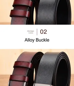 Close-up of brushed alloy buckle on genuine leather brown men's belt with visible texture