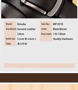 Detailed size specs for men genuine leather belt with silver pin buckle and 3.8cm width