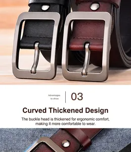 Dettaglio della fibbia ergonomica su cinture in pelle nera e marrone da uomo