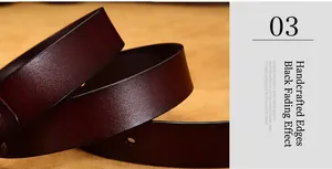 Dettaglio di cintura in pelle fatta a mano con finitura vintage e sfumature nere sui bordi