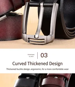 Détail de ceintures en cuir véritable avec boucles en métal brossé et grain de litchi fin
