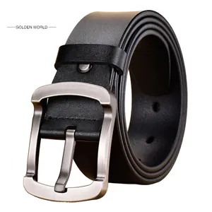 Men Vintage Split Cowhide Leather Belt Alloy Pin Buckle Brushed Finish Business Casual Waistband For Jeans Trousers Accessory