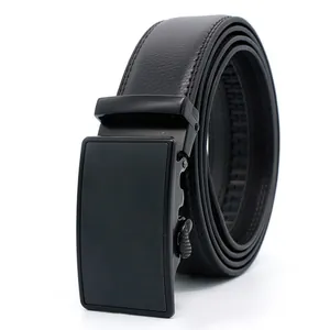 Ceinture pour homme en cuir noir avec boucle automatique mate pour tenue d'affaires et décontractée