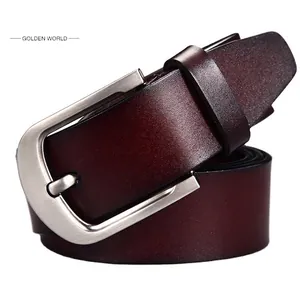 Cintura da Uomo in Vera Pelle Vintage Fibbia ad Ardiglione in Lega Cinturino in Pelle di Vacchetta per Business Casual Jeans Elegante