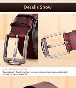 Gros plan de la boucle en alliage brossé sur la ceinture en cuir marron rétro chic