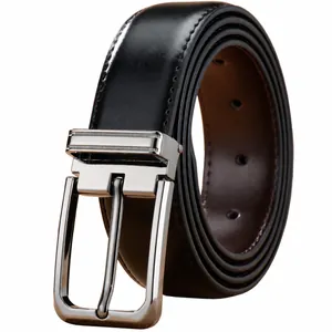 Cintura da Uomo in Vera Pelle Business Reversibile Nero Marrone Doppia Faccia Lega Fibbia ad Ardiglione Casual Cinturino in Vita Accessorio Elegante