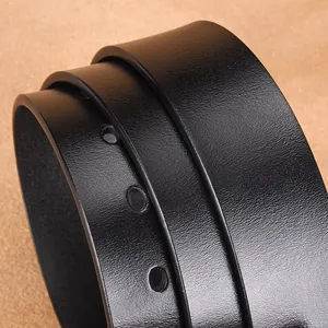 Classic men's black genuine leather belt with natural texture and fine edge finishing
