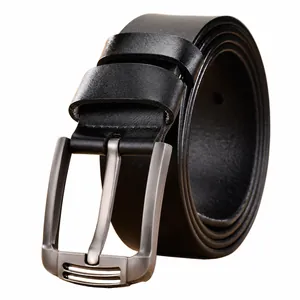 Ceinture en Cuir Véritable Homme Vintage Vachette Boucle à Ardillon Pour Jeans Métal Brossé Rétro Ceinture