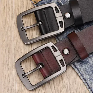 Cintura da Uomo in Crostata di Pelle Vintage Con Fibbia in Lega Classica Business Casual Cintura Larga per Jeans Abiti Uomo