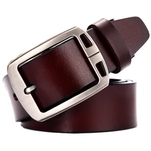 Cintura uomo in vera pelle marrone scuro con fibbia ad ardiglione in argento spazzolato