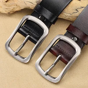 Classic men's leather belts in black and dark brown with brushed metal pin buckle