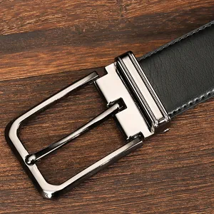 Men Genuine Leather Belt Business Casual Pin Buckle Reversible Split Cowhide Trousers Belt For Men Office Dress Wear Fashion Accessory
