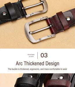 Close-up of matte metal pin buckles and genuine leather texture on men's waist belts